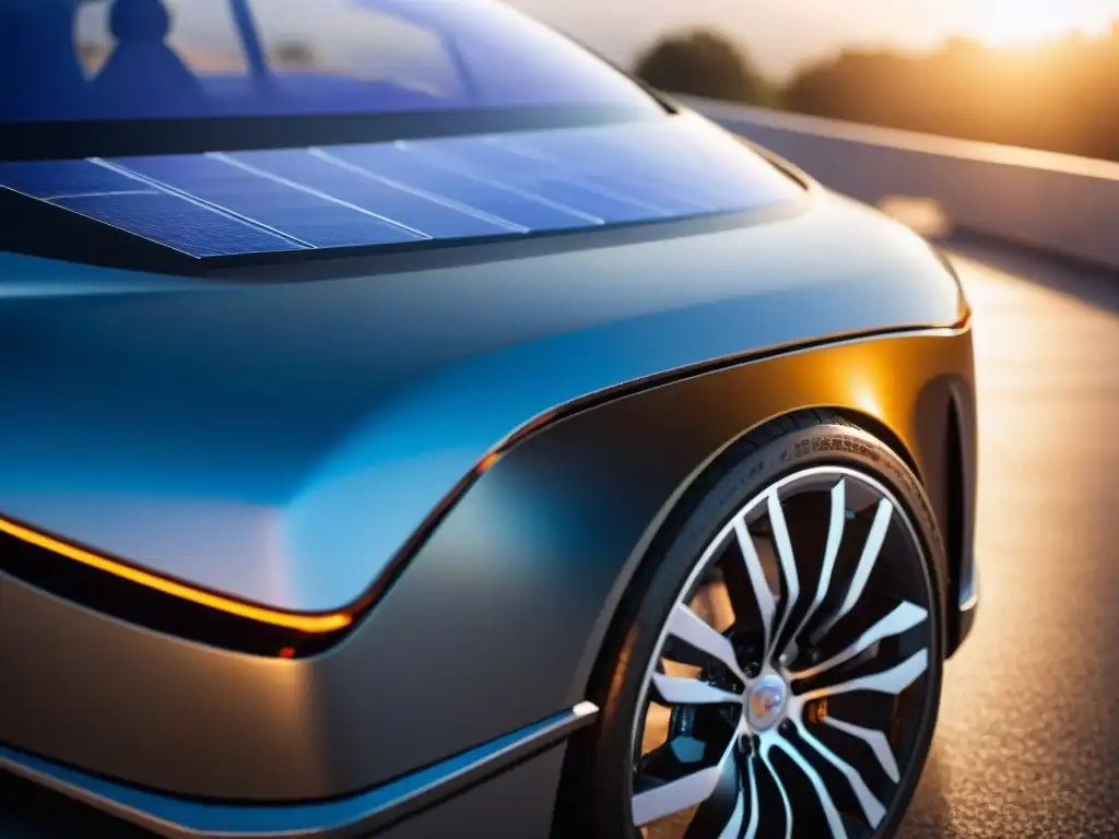 Detalles de paneles solares en auto, capturando la tecnología innovadora de energía solar en transporte personal