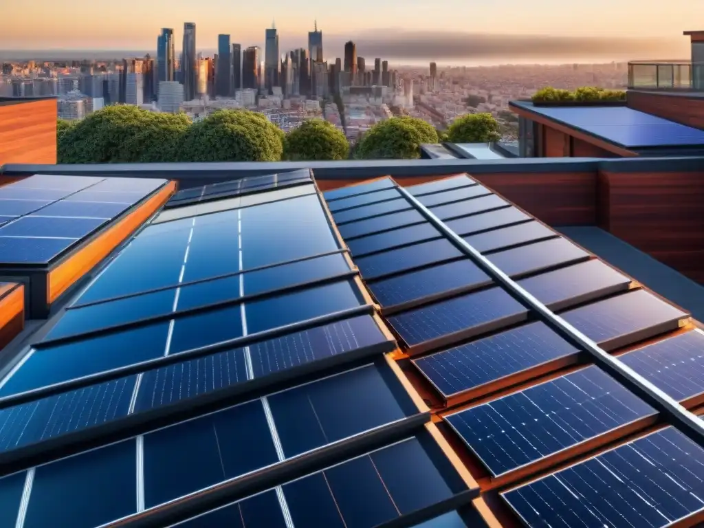 Detalles de paneles solares espacios reducidos efficientes en tejado urbano