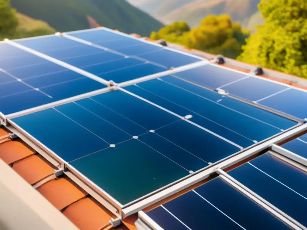 Detalles de paneles solares en techo de casa ecológica