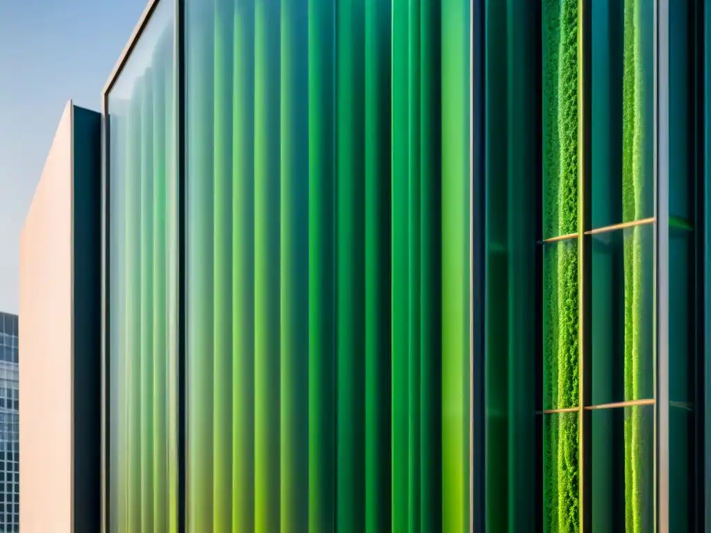 Detalles verdes de microalgas en edificio sostenible: beneficios de las microalgas arquitectura