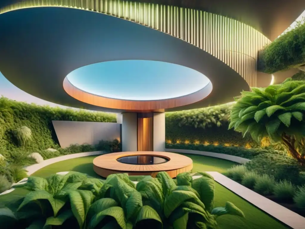 Diseño circular arquitectura sostenible: Edificio circular con paneles solares, muros verdes y armonía con la naturaleza