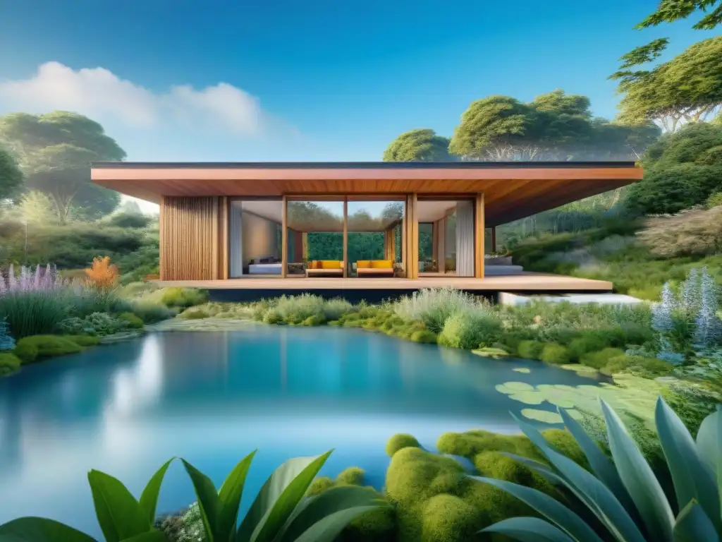 Arquitectura ecoamigable en paisaje verde: 8k Diseño ecológico para arquitectura: Proyecto arquitectónico moderno en un entorno natural exuberante con tejado verde y ventanales amplios