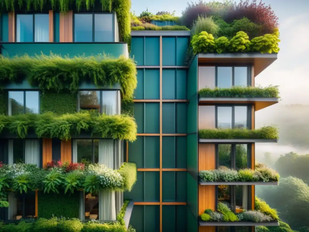 Diseño sostenible con biomímesis: Edificio moderno integrado con exuberante vegetación y elementos arquitectónicos inspirados en la naturaleza