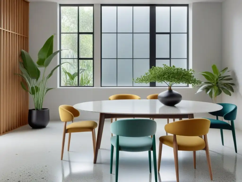 Un diseño sostenible y elegante con mesa de terrazo ecológico y sillas ecofriendly