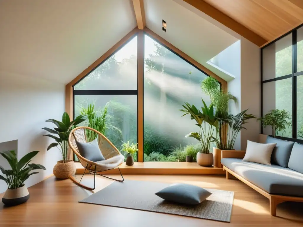 Diseño verde para hogar ecológico: Interior moderno con materiales sostenibles, iluminación LED y paneles solares