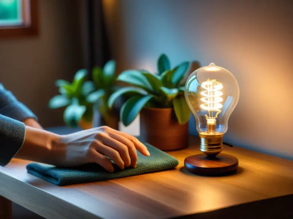 Iluminación ecoamigable en un hogar sostenible con LED moderno y acogedora decoración