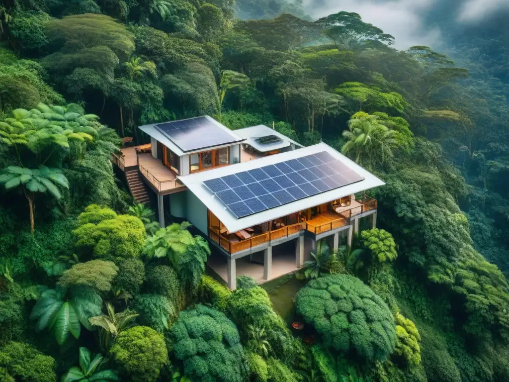 Un eco-lodge sostenible en la selva, integrando la naturaleza con su diseño arquitectónico innovador