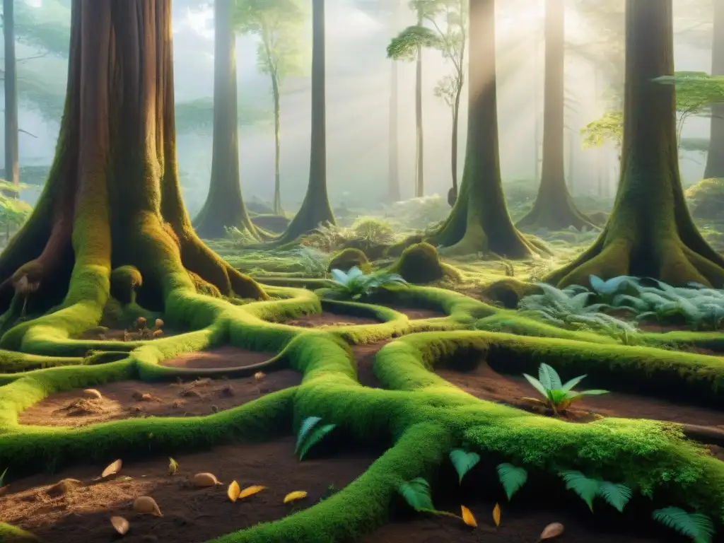 Maravilloso ecosistema: Bosque verde en equilibrio Un ecosistema diverso en suelos ecológicos modernos, mostrando una exuberante vegetación y fauna en armonía