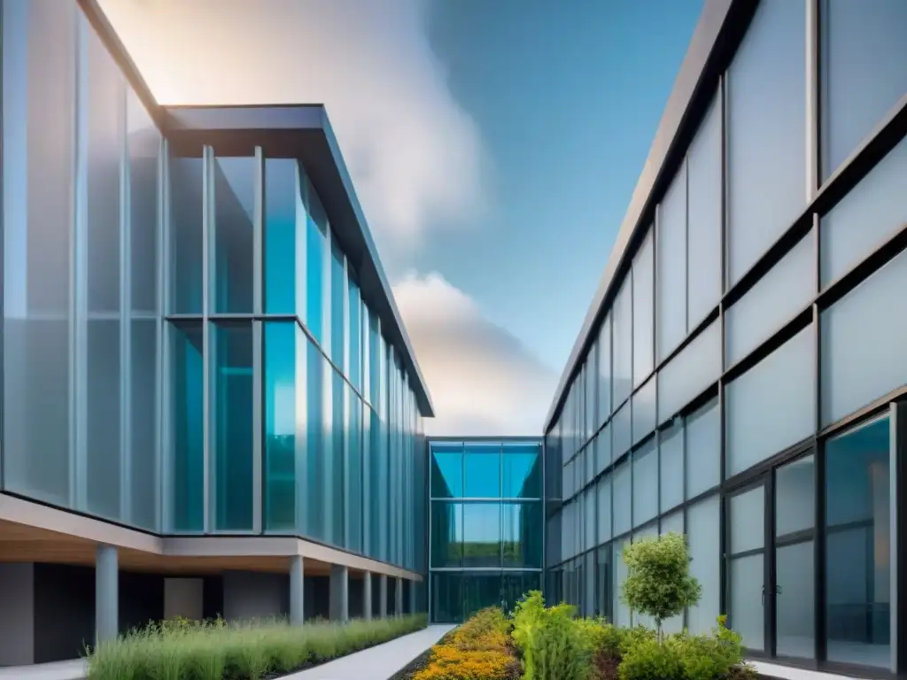 Edificio comercial moderno con sistema de gestión de aguas grises innovador en acción Edificio comercial moderno con sistemas innovadores de manejo de aguas grises sostenible