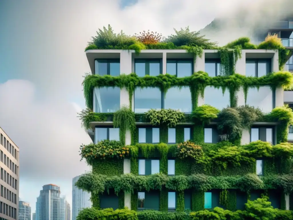 Edificio cubierto de vegetación, diseño biofílico en arquitectura sostenible