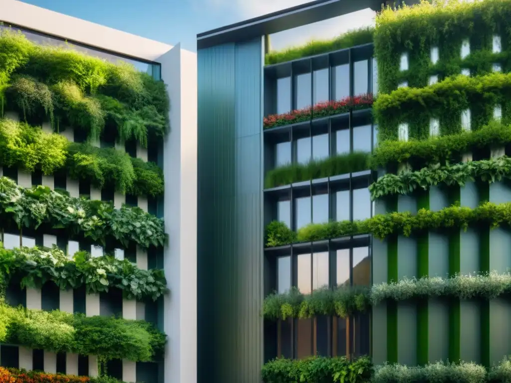 Edificio ecológico con diseño arquitectónico sostenible y ecológico, fusionando naturaleza y estructura en armonía luminosa