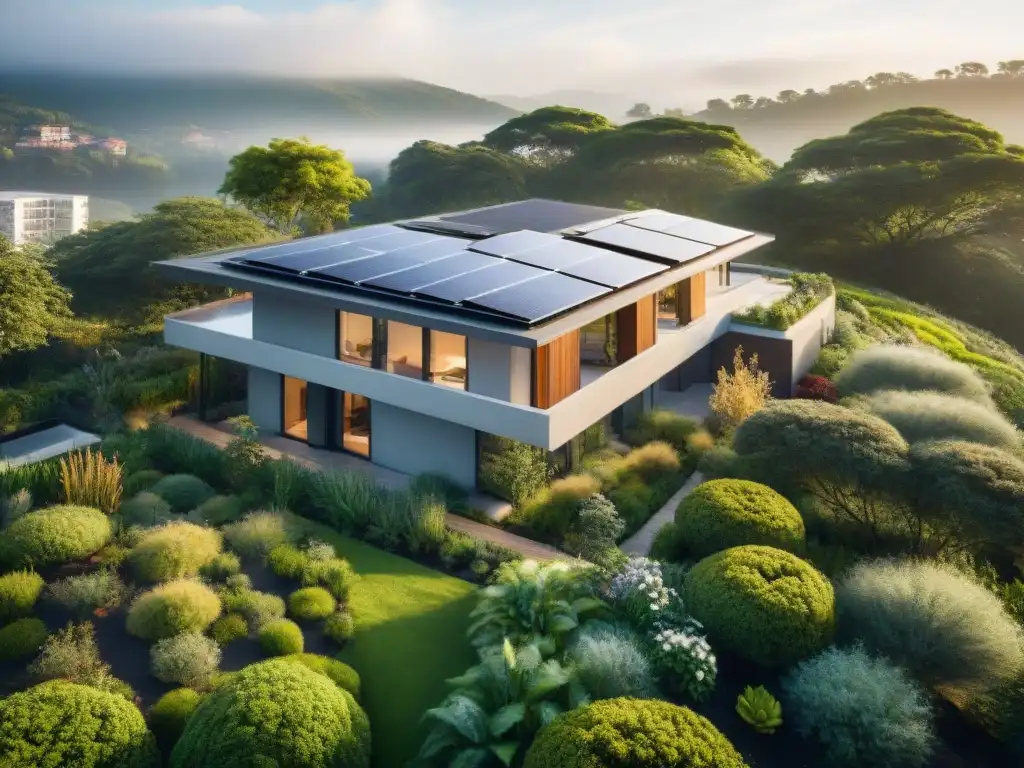 Edificio ecológico con jardines en la azotea y paneles solares Edificio ecológico con jardines en azotea, paneles solares y sistemas de recolección de agua de lluvia