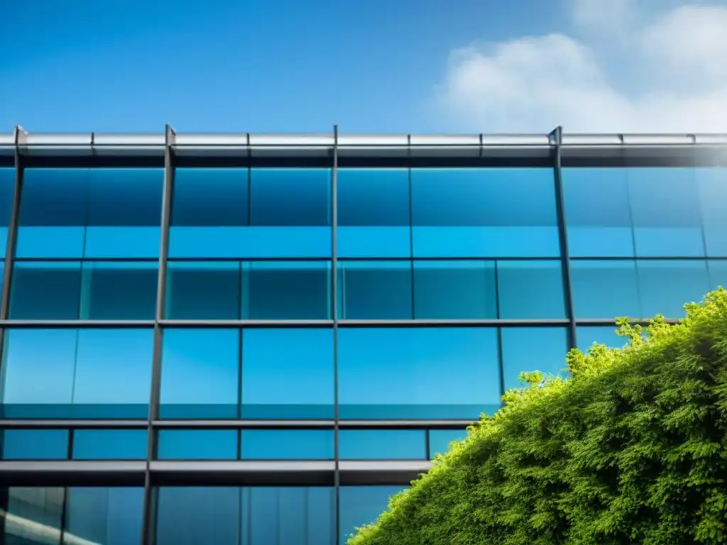 Un edificio moderno y ecoamigable con sistema de reciclaje de agua integrado, rodeado de vegetación