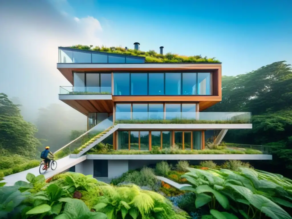 Un edificio moderno y ecológico integrado con la naturaleza, maximizando la luz natural y con tecnología sostenible