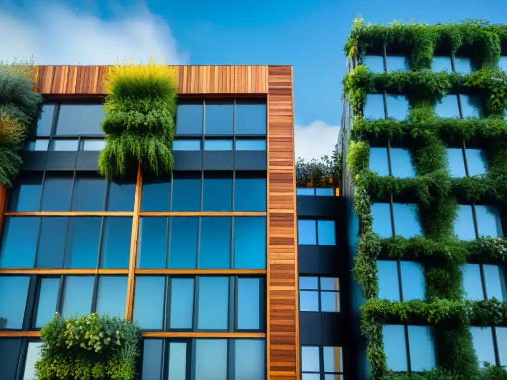 Eco-arquitectura de lujo en la ciudad moderna Edificio moderno de materiales sostenibles integrados en diseño urbano