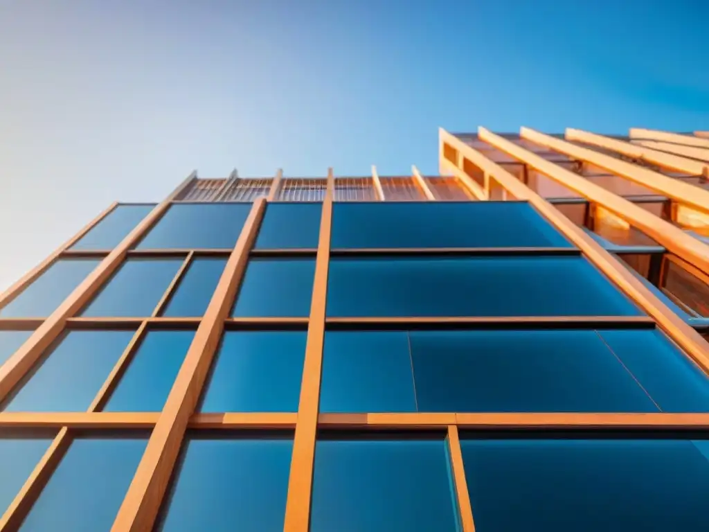 Edificio moderno de metales reciclados, reflejando la luz solar en su fachada metálica