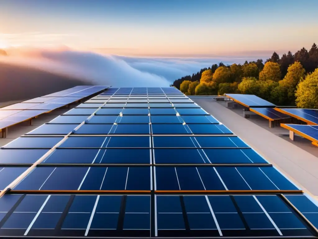 Edificio moderno con paneles solares integrados, capturando la energía solar en un día claro