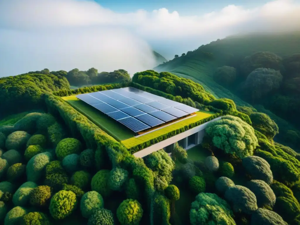 Eficiencia energética en arquitectura bioclimática: complejo moderno ecoamigable integrado en un paisaje verde exuberante