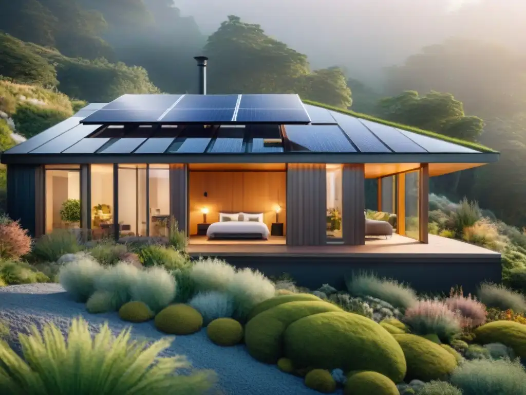 Eficiencia energética en arquitectura sostenible: Casa moderna con tecnologías innovadoras y diseño ecoamigable