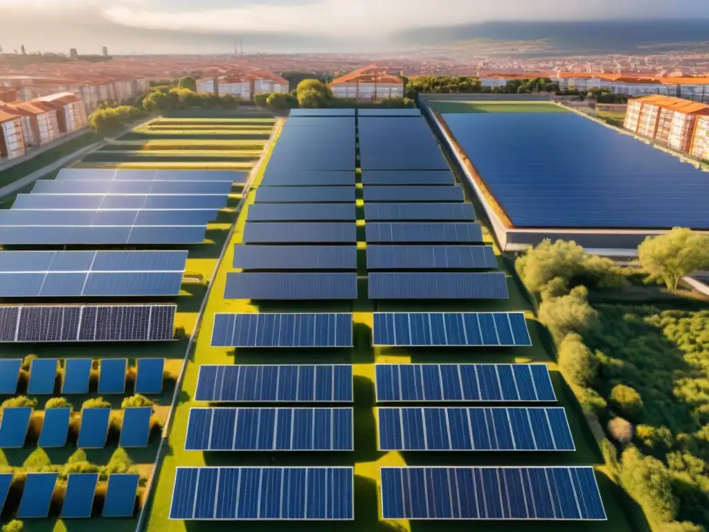 Transformación energética con paneles solares brillando bajo el sol, Vallecas sostenible