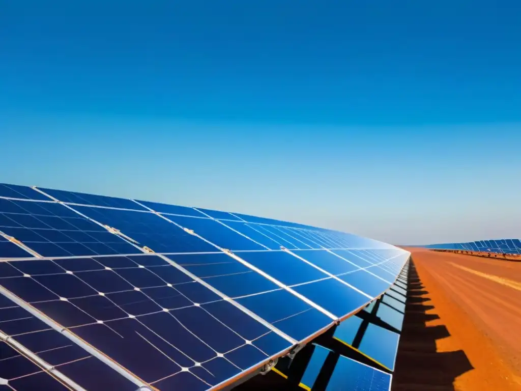 Un equipo diverso de ingenieros y técnicos trabajando juntos en la instalación de paneles solares en una granja solar, bajo un cielo azul claro