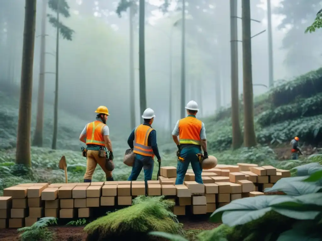 Equipo de construcción y micólogos colaboran en un proyecto sostenible en el bosque