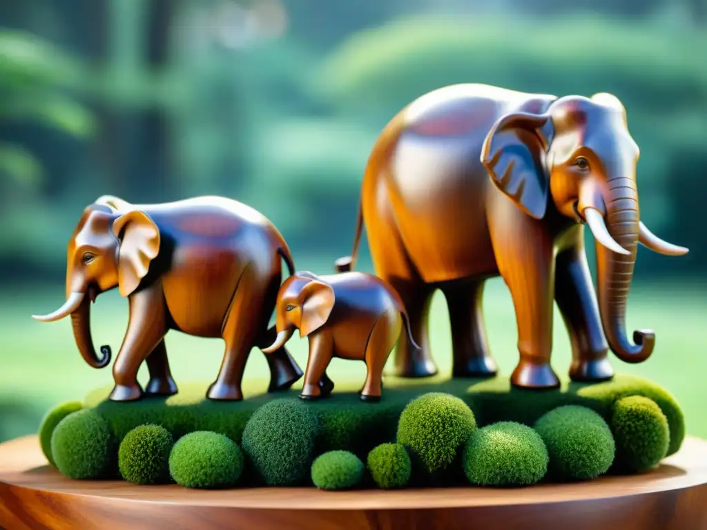 Escultura ecológica de elefantes en familia Una escena de armonía con la naturaleza: esculturas ecoamigables para decoración sostenible