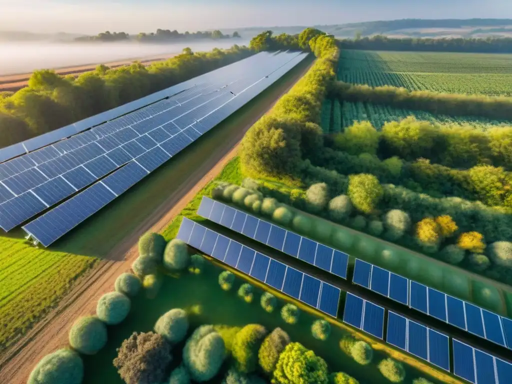 Una escena inspiradora: estudiantes aprenden sobre energía solar en un campo de paneles brillantes bajo el sol