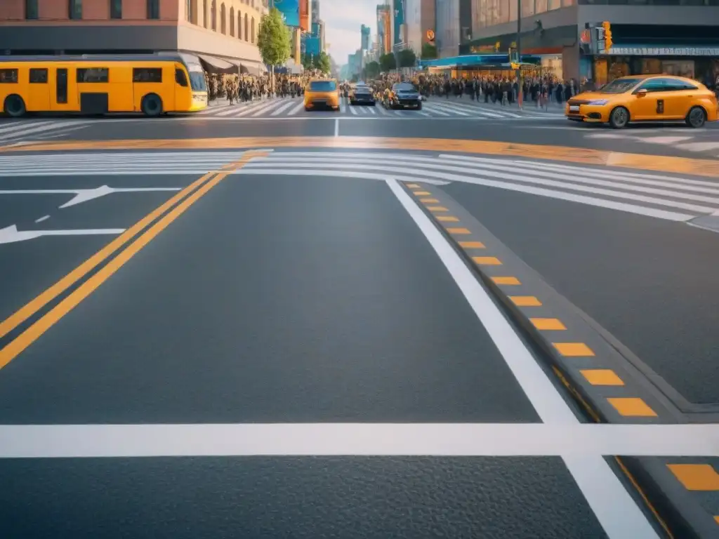 Escena urbana accesible en transporte sostenible: diversidad de personas cruzando con seguridad una concurrida intersección de calles