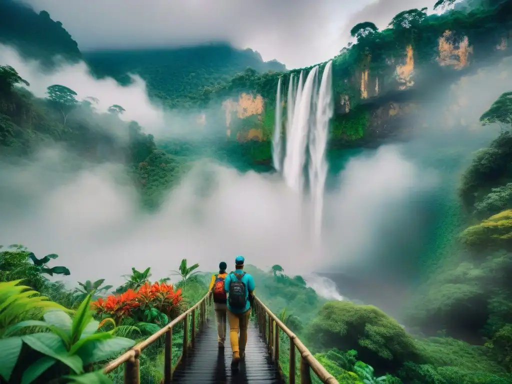 Exploradores disfrutan de un paseo en la selva con guía local en un entorno biodiverso