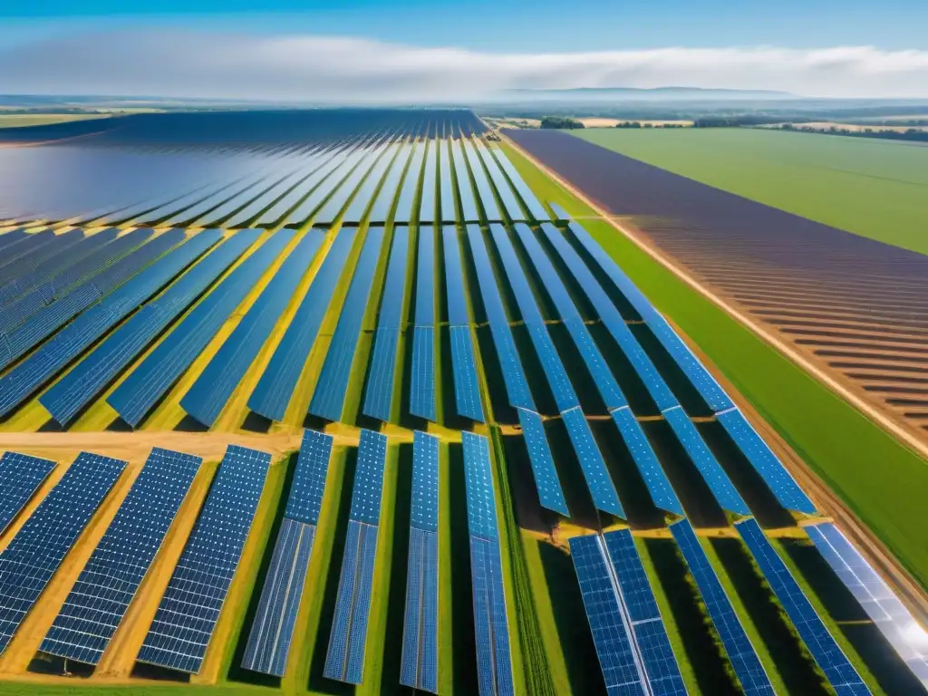 Un extenso campo de paneles solares resplandecientes bajo el sol, demostrando la eficiencia del proveedor paneles solares respetuoso