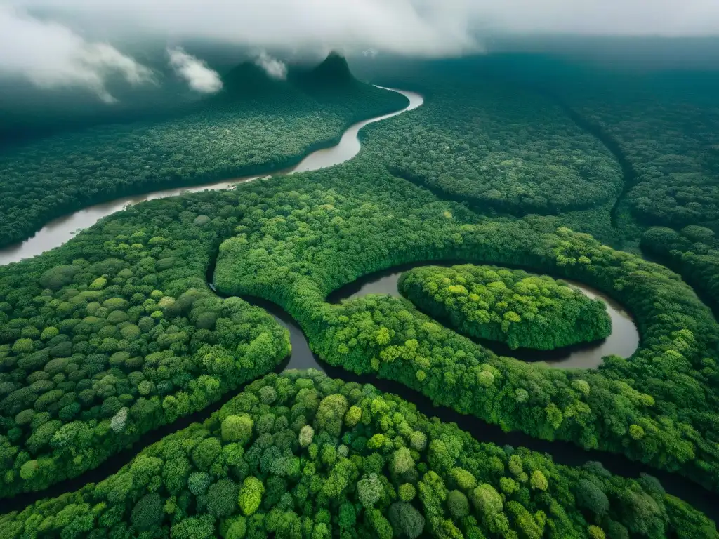 La exuberante selva amazónica de América del Sur vista desde arriba, mostrando su vasta extensión verde y la red de ríos