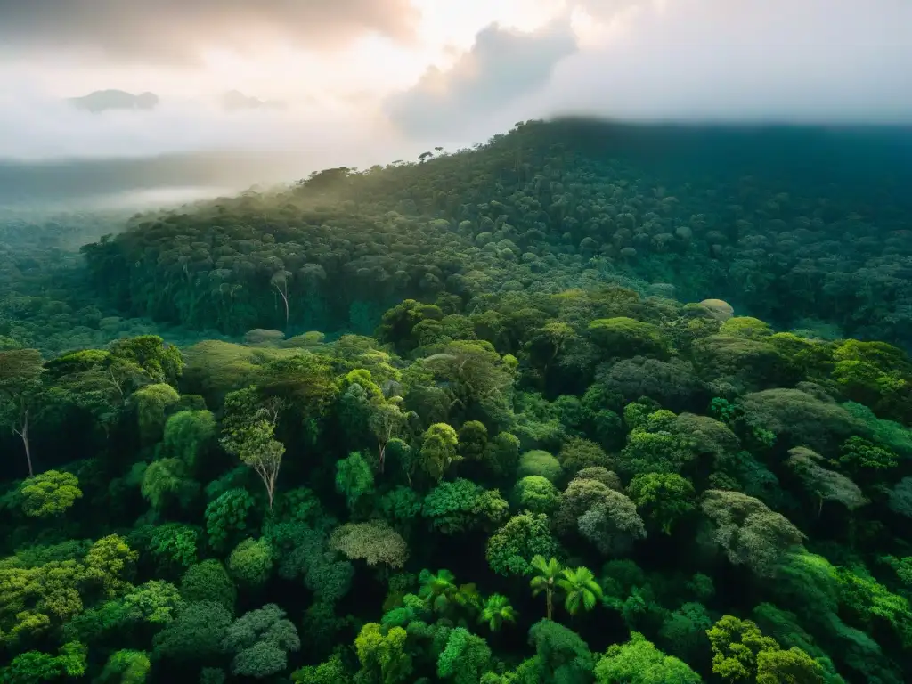 Exuberante selva tropical con diversa vida silvestre y ríos serpenteantes