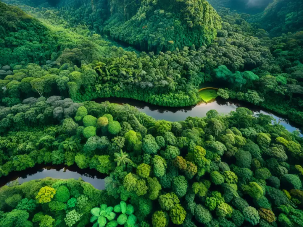 Un exuberante y vibrante bosque tropical desde arriba, con diversa flora y fauna