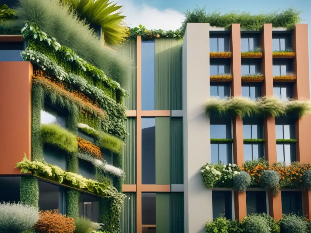 Fachada de edificio sostenible con paleta de colores inspirada en la naturaleza, armonía con el entorno