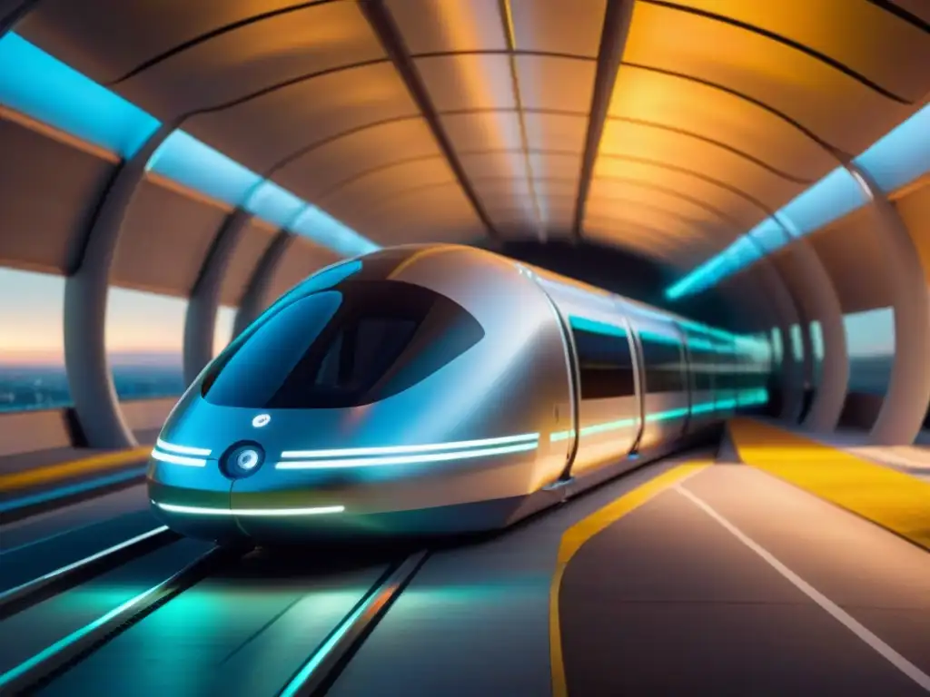 Pod Hyperloop futurista en tubo de alta tecnología Pod futurista del Hyperloop en tubo de alta tecnología, iluminado y veloz