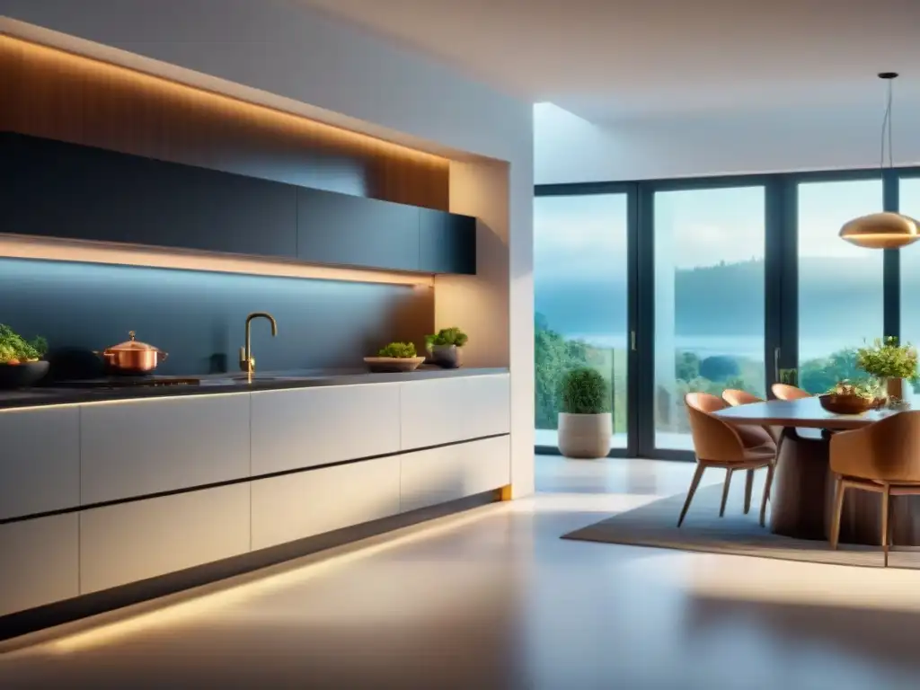 Cocina smart home del futuro sostenible con electrodomésticos innovadores y diseño ecofriendly