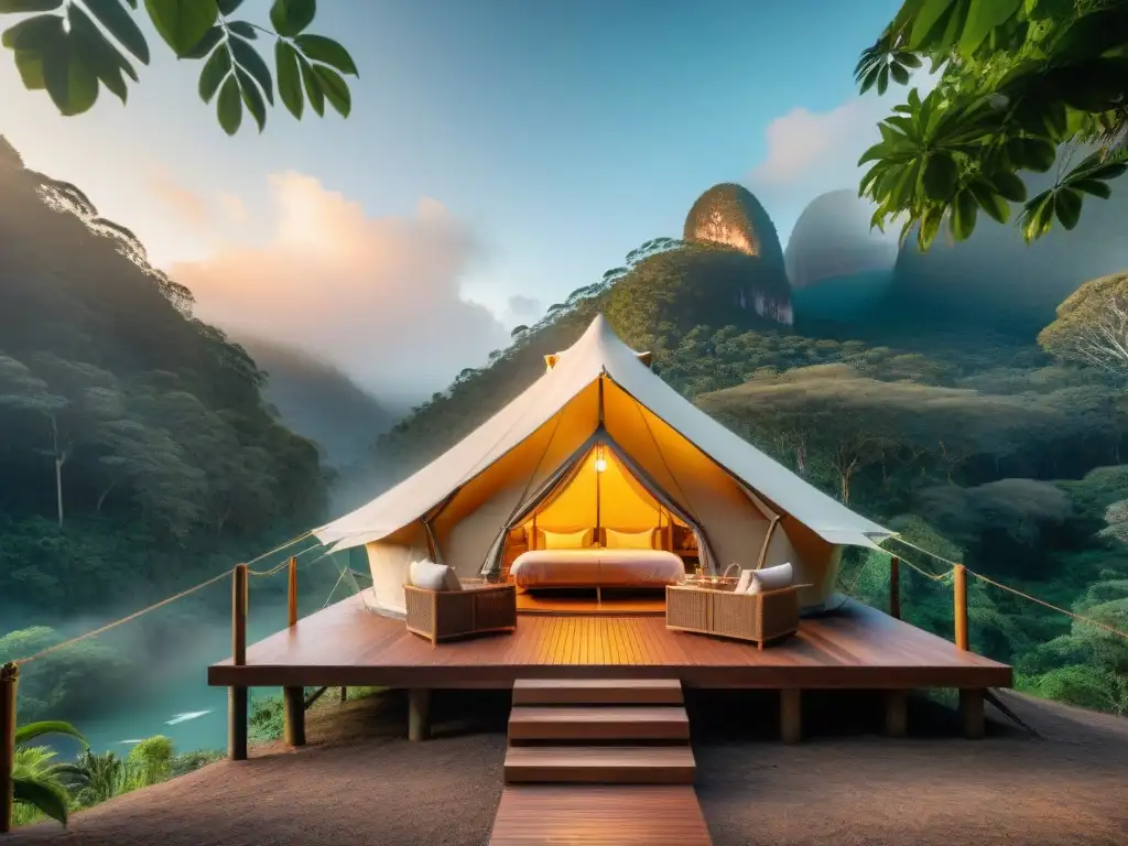 Glamping ecológico en Australia: tienda sostenible rodeada de exuberante selva y río cristalino