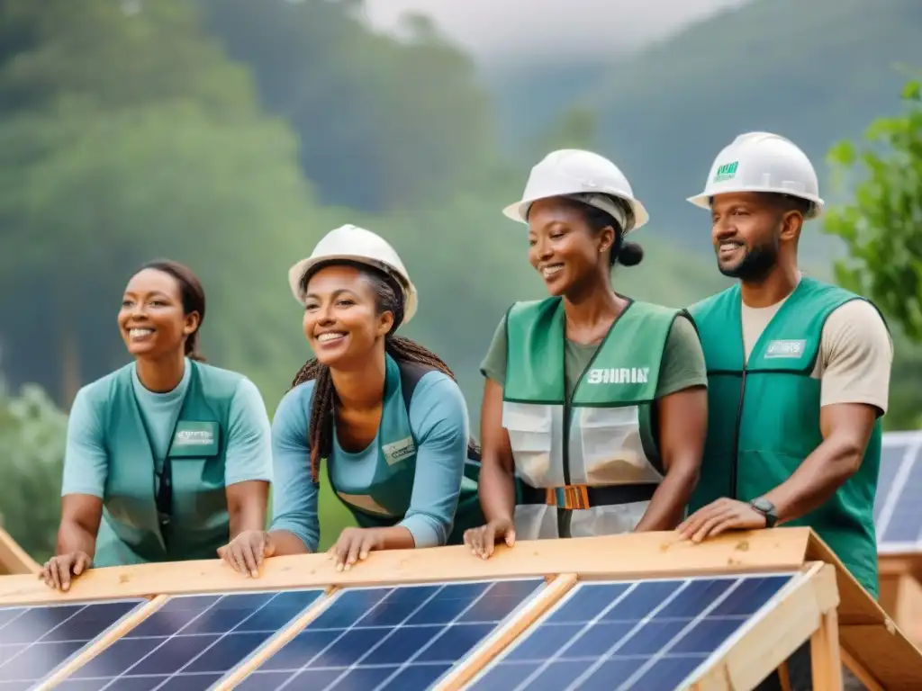 Un grupo diverso de la comunidad construye una vivienda sostenible con unidad y dedicación