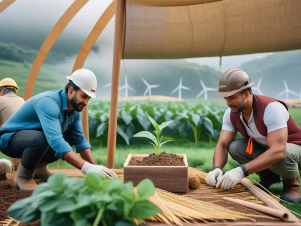 Un grupo diverso construye un ecovillaje sostenible con materiales naturales