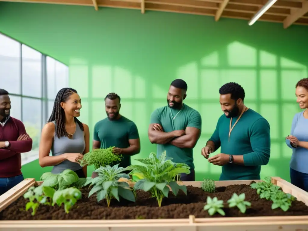 Construcción sostenible: taller comunitario de edificación verde Grupo diverso en taller de construcción de viviendas verdes autogestión, colaborando en actividades ecoamigables