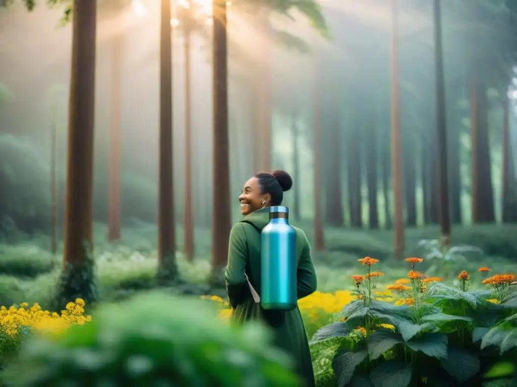 Un grupo de influyentes diversos abogando por viviendas ecológicas, unidos en un bosque exuberante