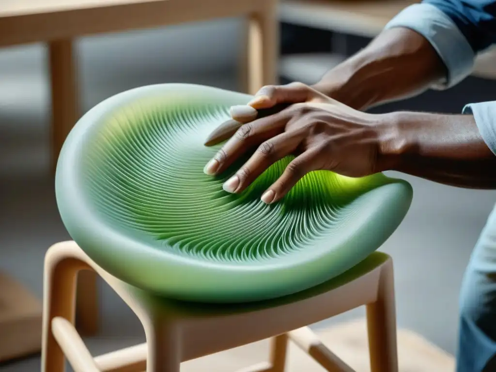 Un hábil artesano moldea bioplástico para crear un diseño de silla moderna y elegante