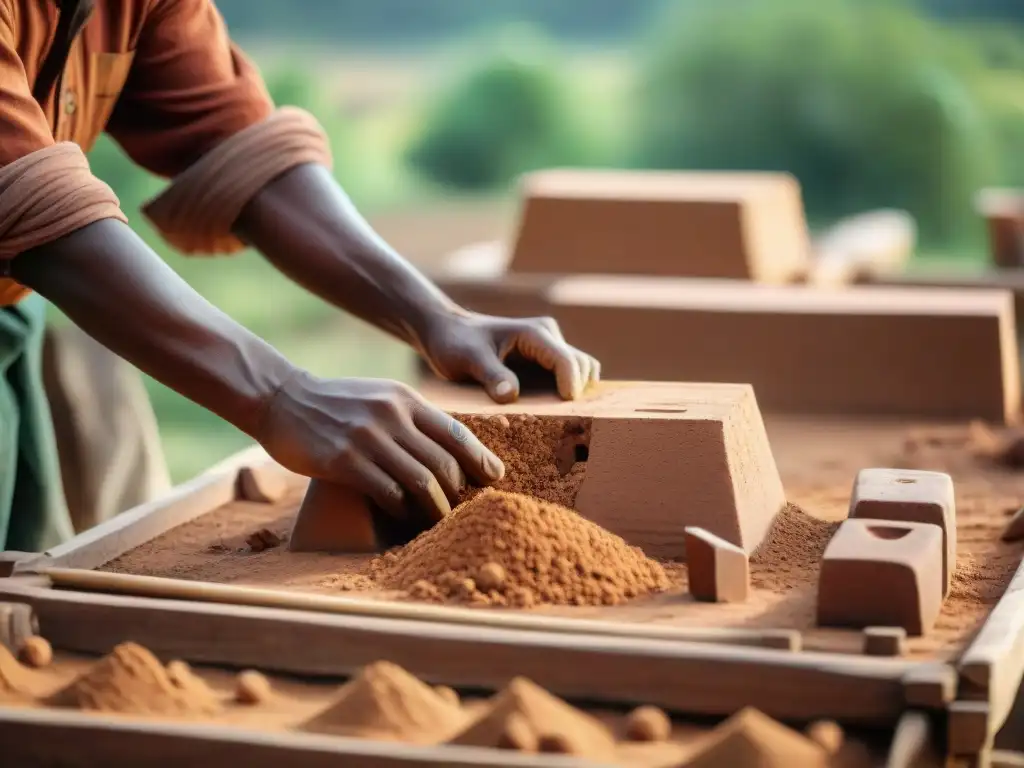 Hábiles artesanos crean ladrillos de adobe con técnicas ancestrales de construcción casas tierra bajo el sol brillante