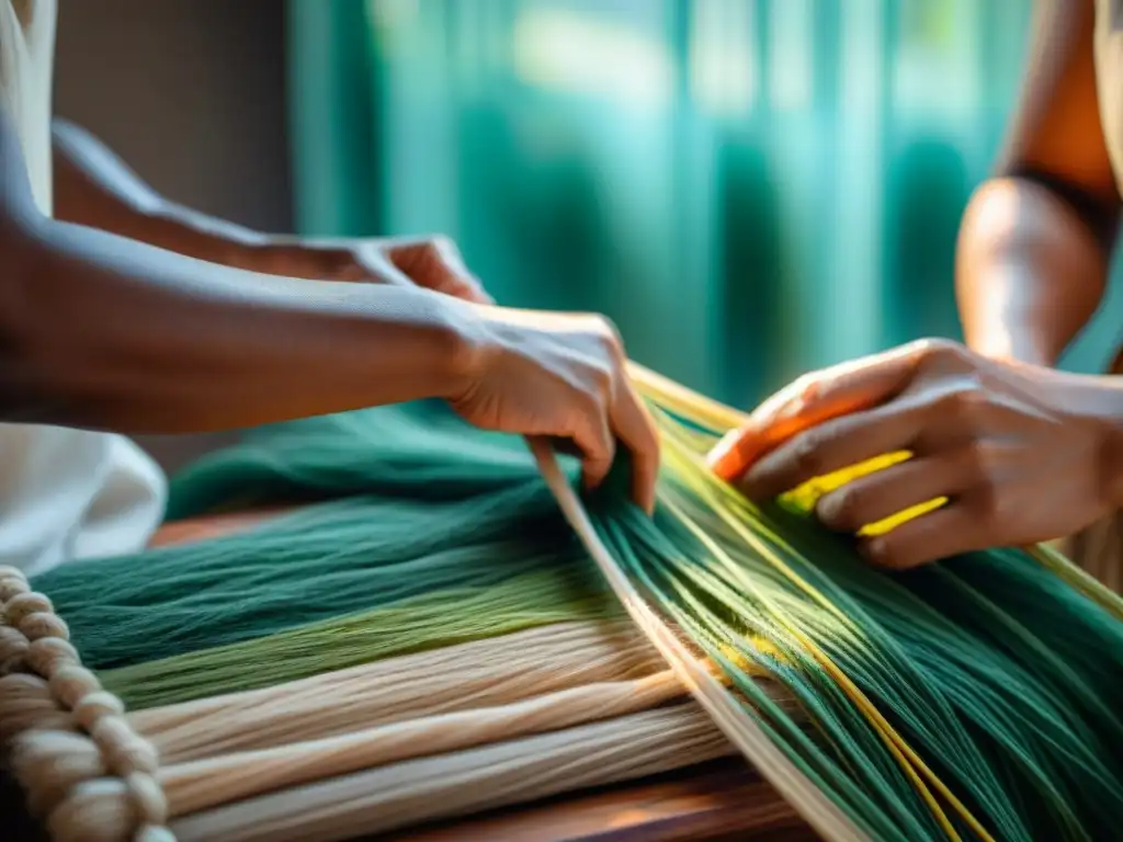 Las hábiles manos del artesano tejen con detalle un diseño circular con materiales naturales, mostrando dedicación y destreza artesanal