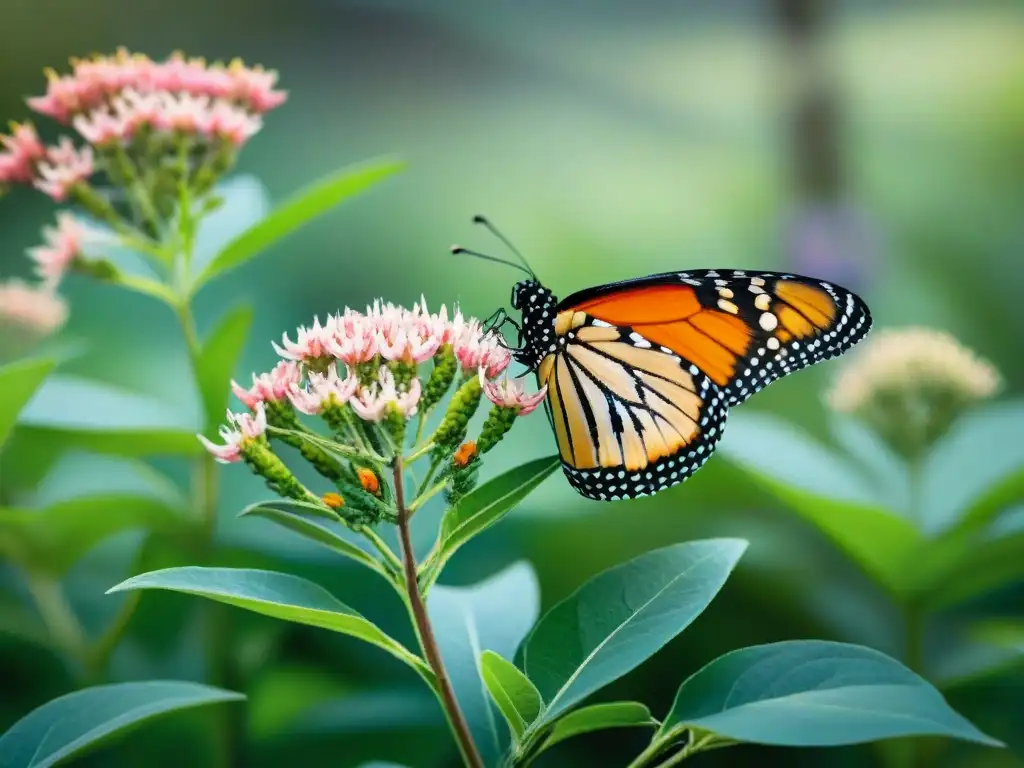 Hermoso jardín con vibrantes plantas autóctonas para jardín atrayendo mariposas monarca