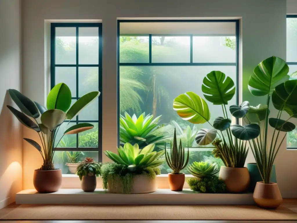 Un hogar acogedor decorado con plantas purificadoras de aire ecológicas, creando un oasis natural de serenidad y frescura