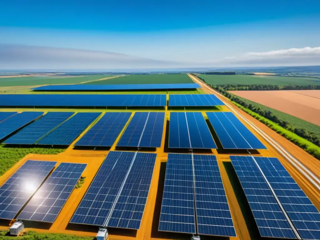 Un horizonte lleno de paneles solares brillantes bajo un cielo azul