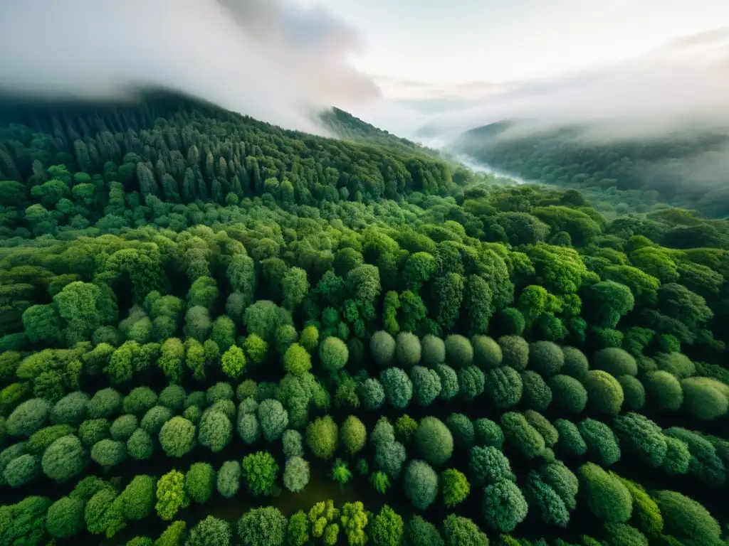 Imagen aérea de un exuberante bosque verde con diversidad de tonalidades, destacando la colaboración en el sector verde