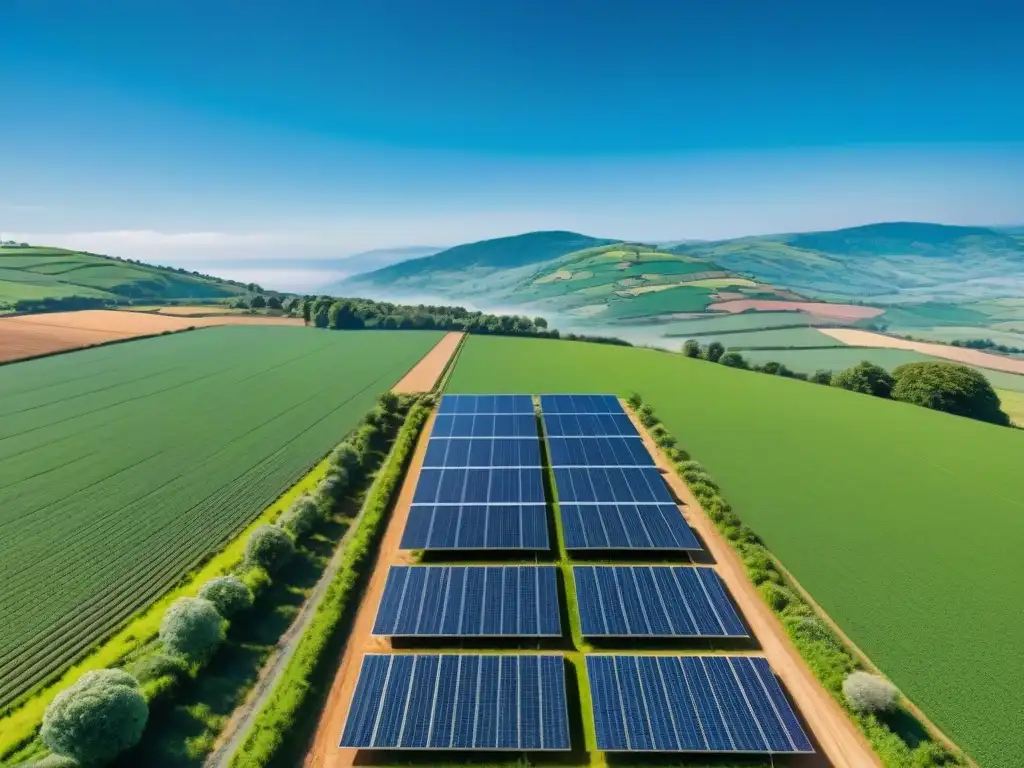 Una impactante imagen detallada de paneles solares en una comunidad rural, reflejando la tecnología en comunidades sostenibles